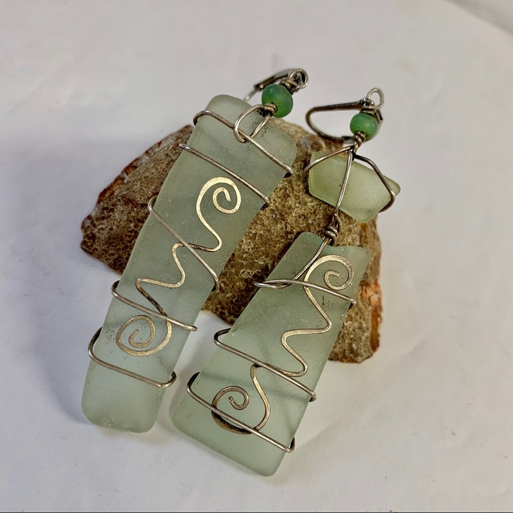 Beach Glass Sterling Earrings Handmade